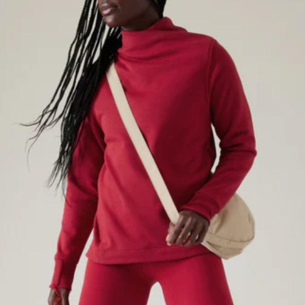 Athleta Cozy Karma Twist Neck Sweatshirt Small Red 882476-04